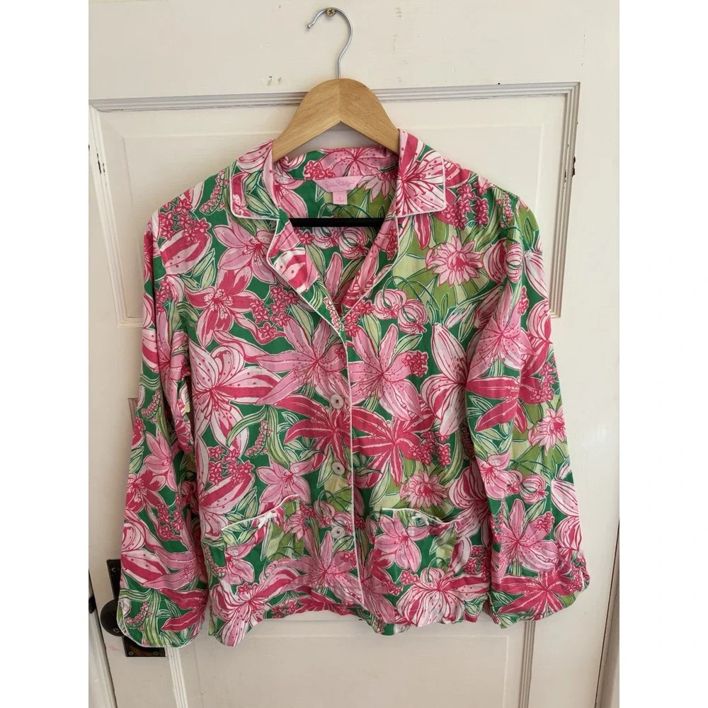 Lilly Pulitzer Women's‎ Pick of the Bunch Pajama TOP Floral Button-Down Small